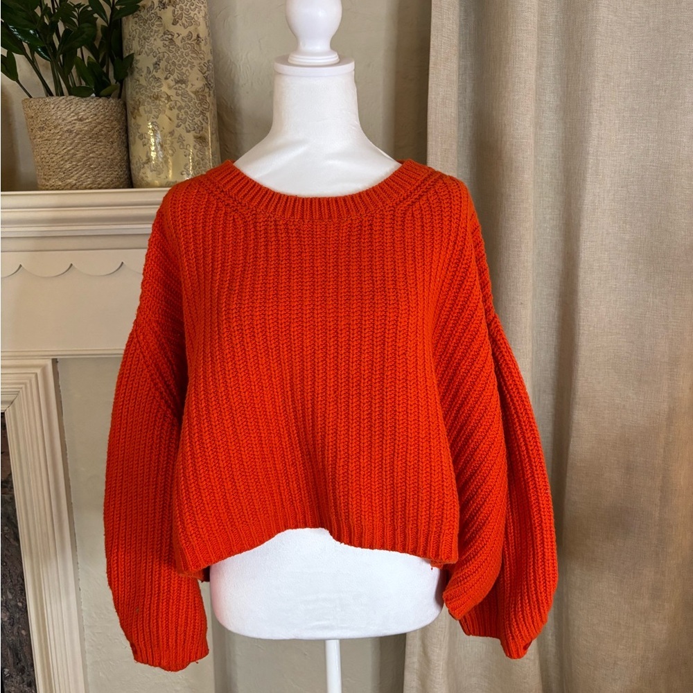 Moth Chunky Scoop Neck Sweater - Bright Orange